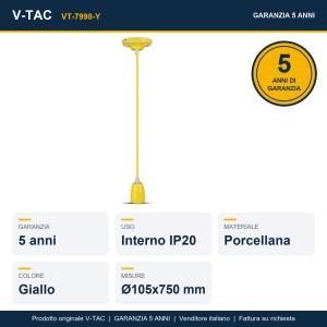 Portalampada E27 in porcellana giallo con cavo in corda, max 60W, V-TAC VT-7998-Y - foto 8