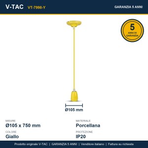 Portalampada E27 in porcellana giallo con cavo in corda, max 60W, V-TAC VT-7998-Y - foto 9