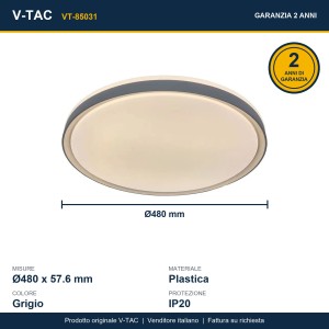 Lampadario LED 60W CCT 3000K-6500K Grigio con Telecomando V-TAC VT-85031 - foto 12