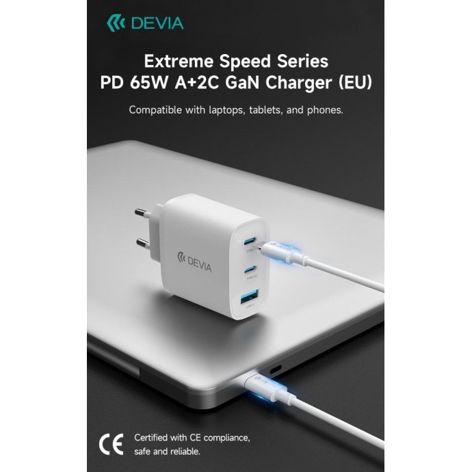 Carica batterie PD da 65 Watt GaN 2 uscite Tipo-C e una Usb A Carica batterie PD da 65 Watt GaN 2 uscite Tipo-C e una Usb A