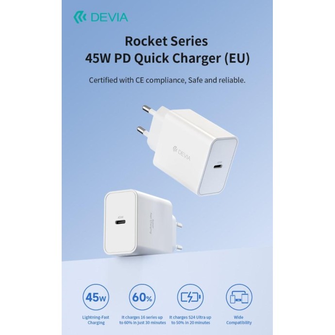 Carica Batterie PD 45 Watt Tipo-C per carica rapida bianco Carica Batterie PD 45 Watt Tipo-C per carica rapida bianco