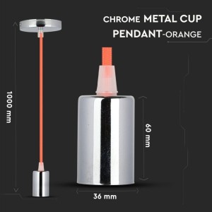 Lampadario a Sospensione E27 Max 60W Cilindro Cromato Cavo Arancione V-TAC VT-7338-O - foto 2