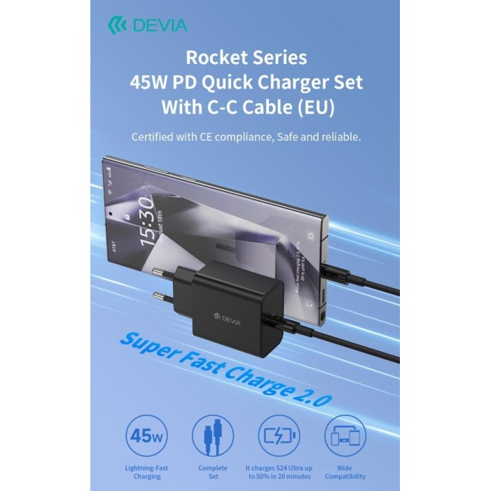 Carica Batterie PD 45 Watt con cavo da C a C per carica rapida nero Carica Batterie PD 45 Watt con cavo da C a C per carica rapida nero