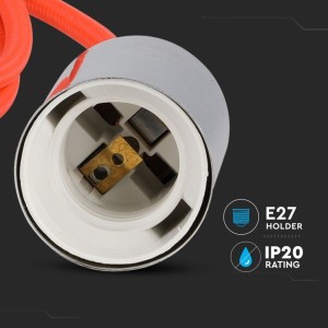Lampadario a Sospensione E27 Max 60W Cilindro Cromato Cavo Arancione V-TAC VT-7338-O - foto 6