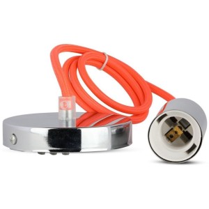 Lampadario a Sospensione E27 Max 60W Cilindro Cromato Cavo Arancione V-TAC VT-7338-O - foto 7