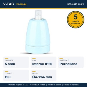 Portalampada E27 in porcellana blu max 60W IP20 V-TAC VT-799-BL - foto 9