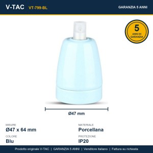 Portalampada E27 in porcellana blu max 60W IP20 V-TAC VT-799-BL - foto 10