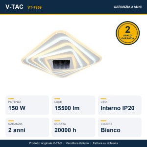 Plafoniera LED 150W Quadrata CCT 3000K 4000K 6500K Dimmerabile Telecomando V-TAC VT-7959 - foto 9