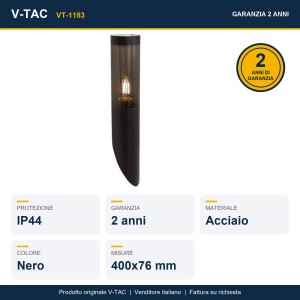 Applique LED da esterno E27 cilindrica nera IP44 in acciaio V-TAC VT-1183 - foto 7