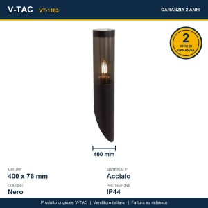 Applique LED da esterno E27 cilindrica nera IP44 in acciaio V-TAC VT-1183 - foto 8