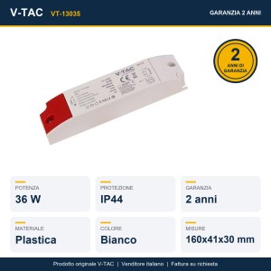 Alimentatore LED 12V 36W 3A IP44 in plastica bianca V-TAC VT-13035 - foto 4