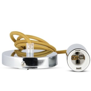 Lampadario LED a Sospensione E27 Max 60W Cilindro Cromato Cavo Beige V-TAC VT-7338-BE - foto 6