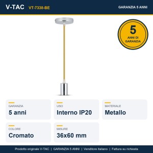 Lampadario LED a Sospensione E27 Max 60W Cilindro Cromato Cavo Beige V-TAC VT-7338-BE - foto 8