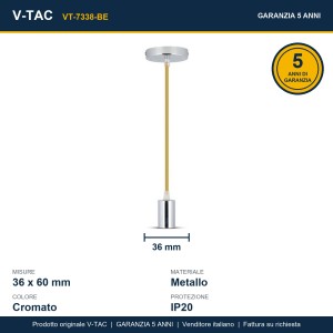 Lampadario LED a Sospensione E27 Max 60W Cilindro Cromato Cavo Beige V-TAC VT-7338-BE - foto 9