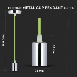 Lampadario a Sospensione LED Cilindro E27 Max 60W Cromato Cavo Verde V-TAC VT-7338-GN - foto 2