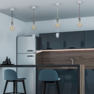 Lampadario a Sospensione LED Cilindro E27 Max 60W Cromato Cavo Verde V-TAC VT-7338-GN - foto 4
