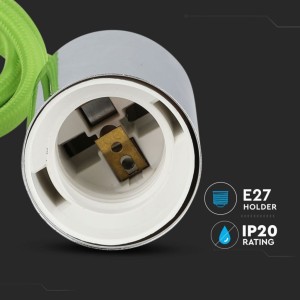 Lampadario a Sospensione LED Cilindro E27 Max 60W Cromato Cavo Verde V-TAC VT-7338-GN - foto 6