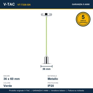 Lampadario a Sospensione LED Cilindro E27 Max 60W Cromato Cavo Verde V-TAC VT-7338-GN - foto 9