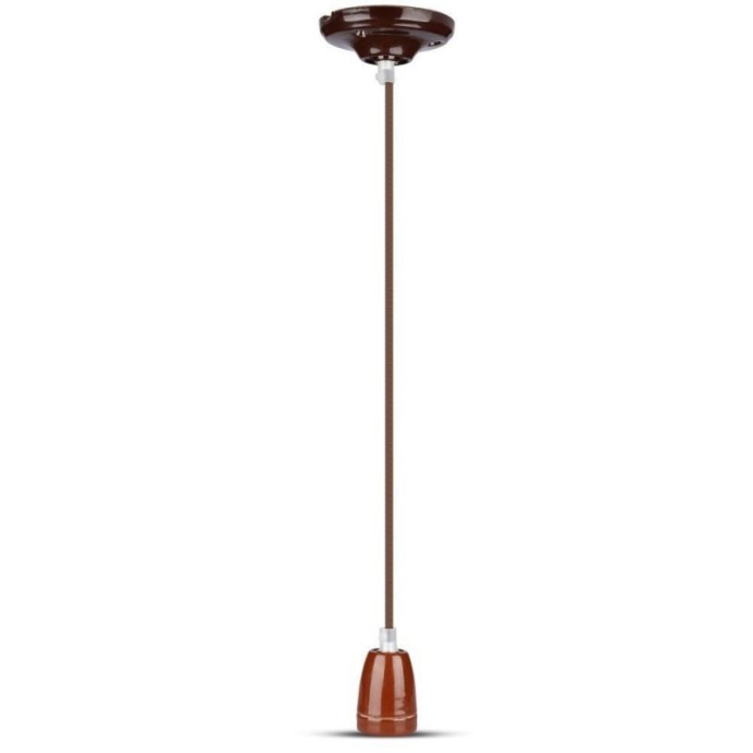 Portalampada E27 in porcellana marrone con cavo in corda max 60W V-TAC VT-7998-BR