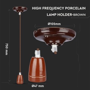 Portalampada E27 in porcellana marrone con cavo in corda max 60W V-TAC VT-7998-BR - foto 6