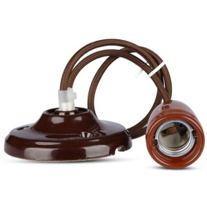 Portalampada E27 in porcellana marrone con cavo in corda max 60W V-TAC VT-7998-BR - foto 7