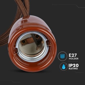 Portalampada E27 in porcellana marrone con cavo in corda max 60W V-TAC VT-7998-BR - foto 8