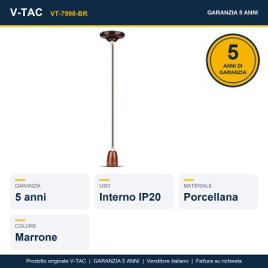 Portalampada E27 in porcellana marrone con cavo in corda max 60W V-TAC VT-7998-BR - foto 9