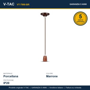 Portalampada E27 in porcellana marrone con cavo in corda max 60W V-TAC VT-7998-BR - foto 10