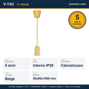 Lampadario a Sospensione in Calcestruzzo E27 Max 60W Beige IP20 V-TAC VT-7668-BE - foto 8