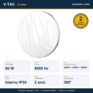 Plafoniera LED rotonda 60W con telecomando 3000K 4000K 6500K dimmerabile V-TAC VT-8503 - foto 16