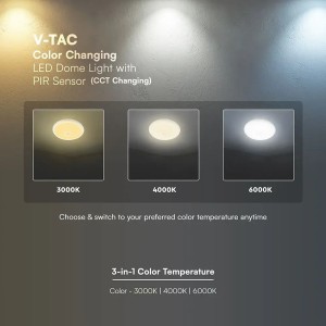 Plafoniera LED rotonda 12W con sensore PIR CCT 3000K 4000K 6000K bianca V-TAC VT-13CCT - foto 7