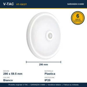 Plafoniera LED rotonda 12W con sensore PIR CCT 3000K 4000K 6000K bianca V-TAC VT-13CCT - foto 11