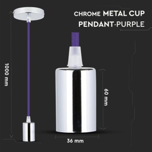 Lampadario a Sospensione E27 Max 60W Cromato Cavo Viola V-TAC VT-7338-PE - foto 6