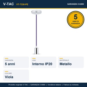 Lampadario a Sospensione E27 Max 60W Cromato Cavo Viola V-TAC VT-7338-PE - foto 7
