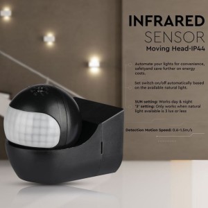 Sensore di movimento PIR a infrarossi 180° da plafone nero IP44 400W V-TAC VT-8028 - foto 4