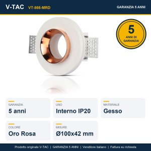 Portafaretto LED da Incasso Rotondo GU10 GU5.3 in Gesso Bianco e Oro Rosa V-TAC VT-866-MRD - foto 10