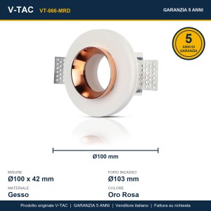 Portafaretto LED da Incasso Rotondo GU10 GU5.3 in Gesso Bianco e Oro Rosa V-TAC VT-866-MRD - foto 11