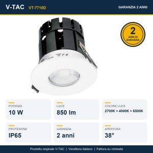 Faretto LED da incasso rotondo 10W 3 in 1 2700K 4000K 6500K IP65 bianco V-TAC VT-7710D - foto 14