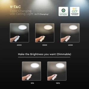 Plafoniera LED 36W CCT 3000K 4500K 6500K dimmerabile con telecomando V-TAC VT-7737 - foto 7