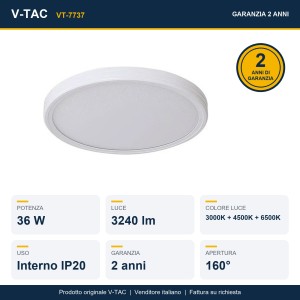 Plafoniera LED 36W CCT 3000K 4500K 6500K dimmerabile con telecomando V-TAC VT-7737 - foto 9