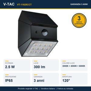 Applique LED Solare 2,5W CCT 3000K 4000K 6000K IP65 Sensore PIR V-TAC VT-11025CCT - foto 19