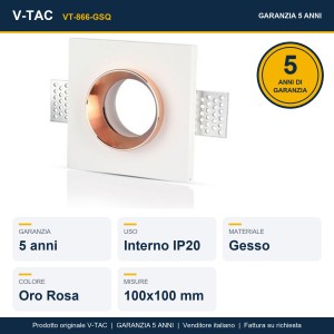 Portafaretto LED da incasso quadrato GU10 GU5.3 gesso bianco oro rosa V-TAC VT-866-GSQ - foto 10