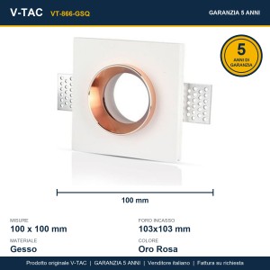 Portafaretto LED da incasso quadrato GU10 GU5.3 gesso bianco oro rosa V-TAC VT-866-GSQ - foto 11