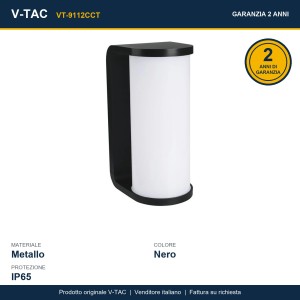 Applique LED da esterno 12W CCT 3000K 4000K 6000K IP65 nera cilindrica V-TAC VT-9112CCT - foto 10