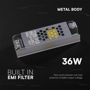 Alimentatore LED slim 36W 24V 1.5A in metallo IP20 V-TAC VT-24035-S - foto 4