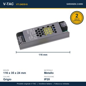 Alimentatore LED slim 36W 24V 1.5A in metallo IP20 V-TAC VT-24035-S - foto 6
