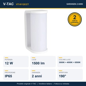 Applique LED da Esterno 12W CCT 3000K 4000K 6500K IP65 Bianca V-TAC VT-9112CCT - foto 9