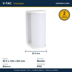 Applique LED da Esterno 12W CCT 3000K 4000K 6500K IP65 Bianca V-TAC VT-9112CCT - foto 10