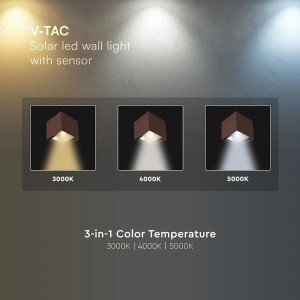 Applique LED solare 9W sensore PIR, CCT 3000-5000K, IP65, marrone V-TAC VT-409CCT - foto 10