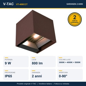 Applique LED solare 9W sensore PIR, CCT 3000-5000K, IP65, marrone V-TAC VT-409CCT - foto 16